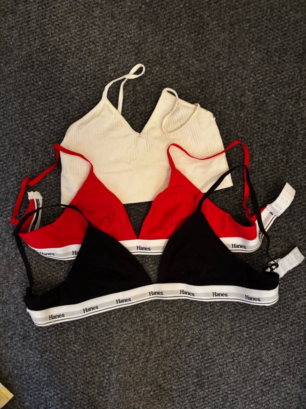 Hanes Women’s Triangle Bralette Set in Black, Red, and Cream